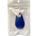 Blue plastic key fob with circular button and looped top for black water drop anti lost object lost object finder