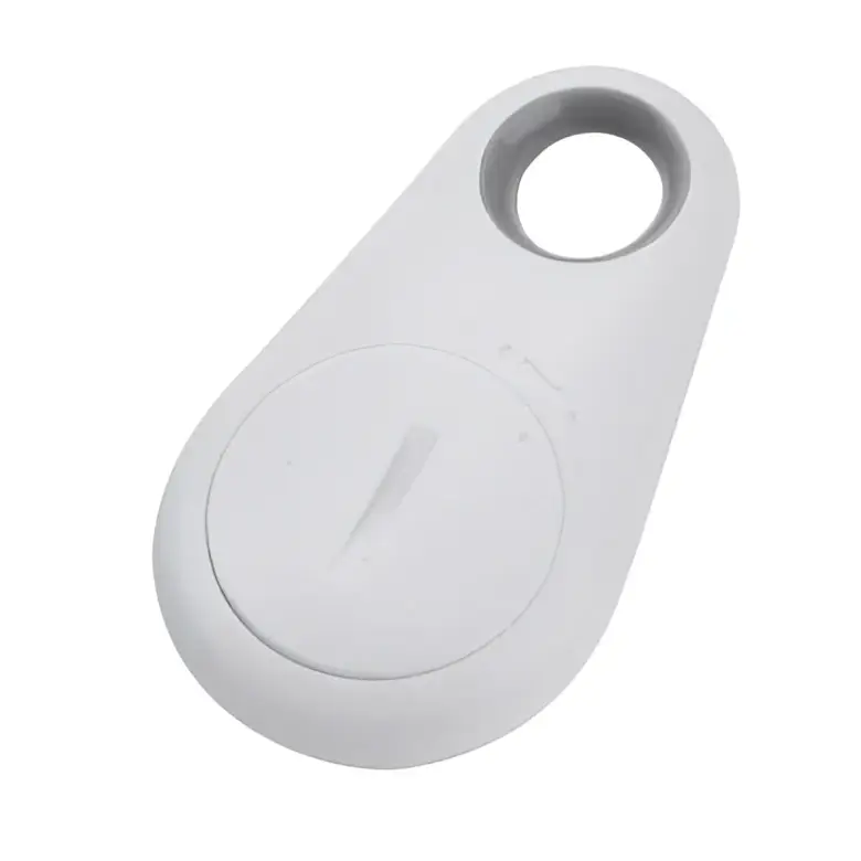 White plastic bluetooth lost object finder with circular attachment hole for black water drop anti lost object use