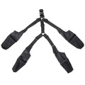 Black nylon dog harness with four adjustable straps and mesh-lined pockets for waterproof adjustable dog use on hot pavements