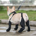 Black waterproof adjustable dog shoes made of leather rain boot covers to protect paws from hot pavements