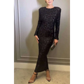 Black winter sexy backless sequined mermaid gown with long sleeves and fitted silhouette for autumn winter events