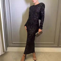 Black winter sexy backless sequined mermaid gown with long sleeves fitted silhouette and high neckline