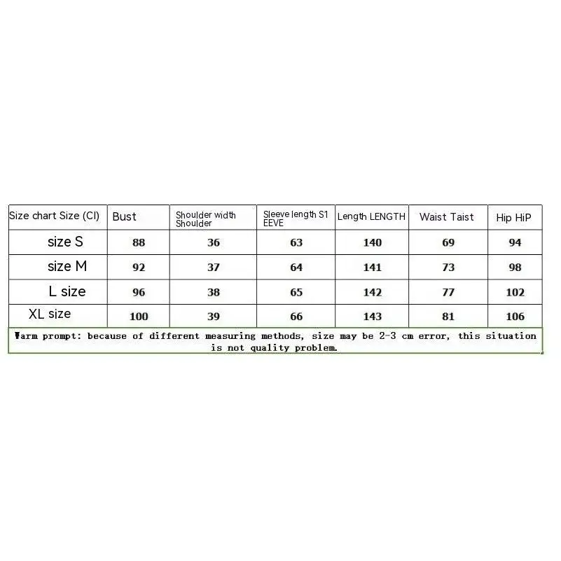 Size chart displaying measurements in centimeters for black winter sexy backless sequined mermaid gown sizes s to xl