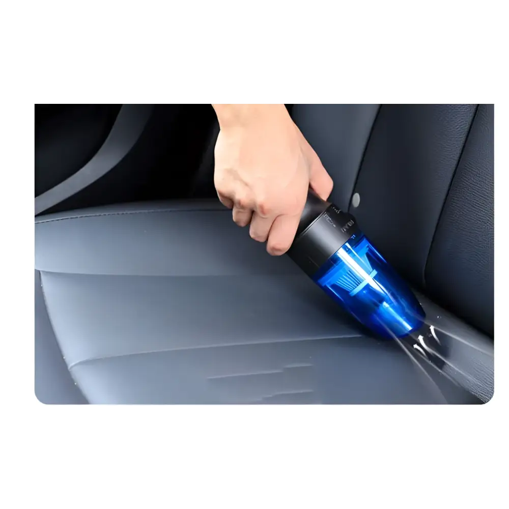 Blue and black household mini vacuum with transparent dust chamber and black handle by Black Opolar