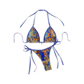 Blue and gold 2 piece floral bikini boho set featuring vibrant floral pattern and tie side detailing