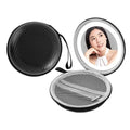 Black carbon fiber textured silver round bag with built-in led light round bag mirror and mesh interior compartments