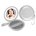 Silver round bag compact mirror with built-in led light and mesh storage in bag blue design case