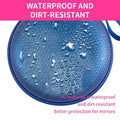 Blue and silver round bag mirror case with textured water-resistant pu surface for protective bag blue design