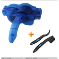 Blue plastic bicycle cleaning tool set with large bristle and black and blue brushes for thorough chain cleaning