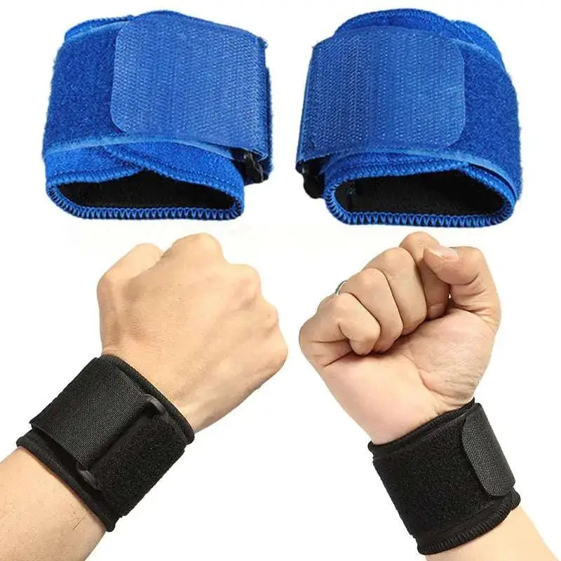 Blue breathable wrist support brace in blue and black with adjustable velcro wrist straps for fitness support