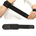 Black elastic wrist strap with adjustable velcro and padded ends for blue breathable wrist support brace