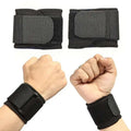 Black neoprene wrist support brace with adjustable velcro straps designed for blue breathable wrist comfort