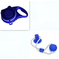 Blue retractable dog leash with handle and coiled pet rope complementing collapsible pet water bottle set