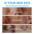 Skincare ad showing blue copper peptide fading wrinkle moisturizing cream addressing dry skin gloomy and texture concerns