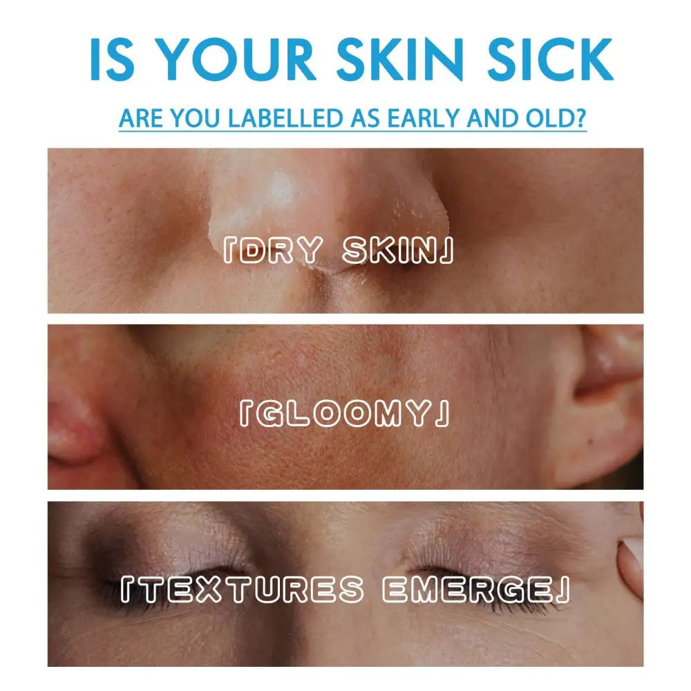 Skincare ad showing blue copper peptide fading wrinkle moisturizing cream addressing dry skin gloomy and texture concerns