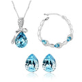 Elegant silver-toned creative alloy jewelry set with teardrop blue crystal and sparkling clear stones necklace