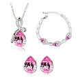 Pink teardrop crystal pendant necklace with silver-toned creative alloy chain and diamond accents from blue crystal alloy set