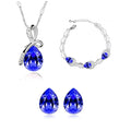 Elegant silver-toned creative alloy jewelry set with blue crystal teardrop pendant, bracelet, and stud earrings