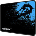 Black Rakoon gaming mousepad featuring a bold blue dragon silhouette with splatter paint effects for luxury women’s fashion