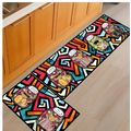 Vibrant geometric-patterned blue fish machine washable door mat featuring colorful cartoon fish design for entryways