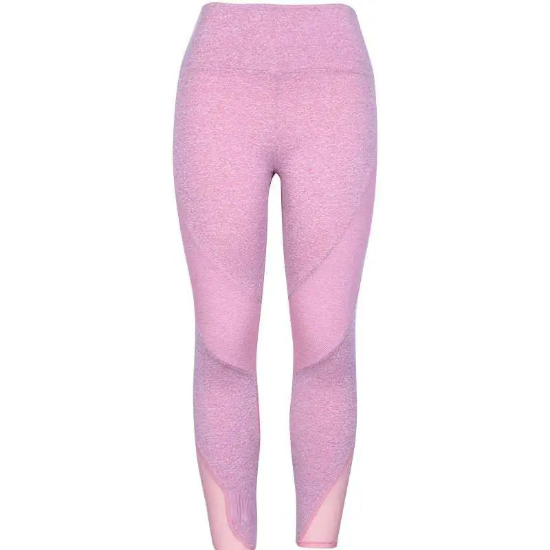 Blue heathered mesh yoga fitness leggings with high waist and mesh panel accents for enhanced breathability