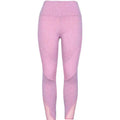 Pink heathered high-waisted leggings with subtle gradient panels designed for blue heathered mesh yoga fitness use