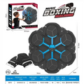Black and blue hexagonal boxing target with bluetooth music feature and central control panel with led lights