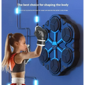 Blue hexagonal boxing target with six circular impact zones and central hub featuring bluetooth music home connectivity