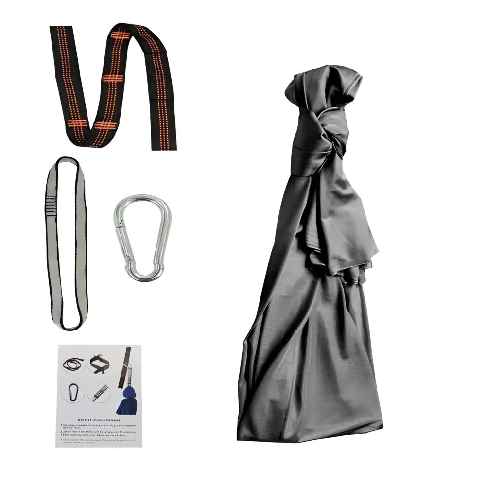 Black and orange striped nylon daisy chains strap with silver carabiner clip for blue indoor outdoor therapy cuddle swing hardware