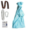 Light blue satin fabric therapy swing hammock sling with daisy chains and hardware for indoor outdoor use