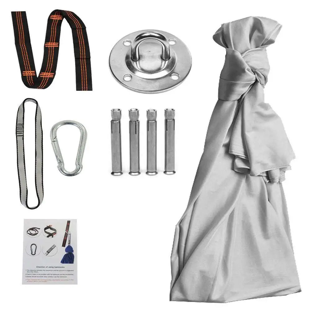 Silver metallic ceiling mount with four bolt holes and central hook for therapy swing cuddle swing or daisy chains