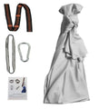 Silver satin therapy swing with ruffled edges and tied knot featuring daisy chains for indoor outdoor use