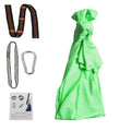 Bright green satin therapy swing with ruffled edges and tied knot designed for indoor outdoor cuddle swing use