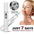 Silver handheld acne laser pen with sleek cylindrical design and side button for light therapy acne treatment