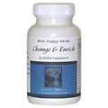White plastic bottle of blue poppy poppy change enrich caps health featuring a blue and white label with a tree image