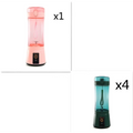 Pink and transparent handheld electric fruit juicer with usb rechargeable mixer and black power button base