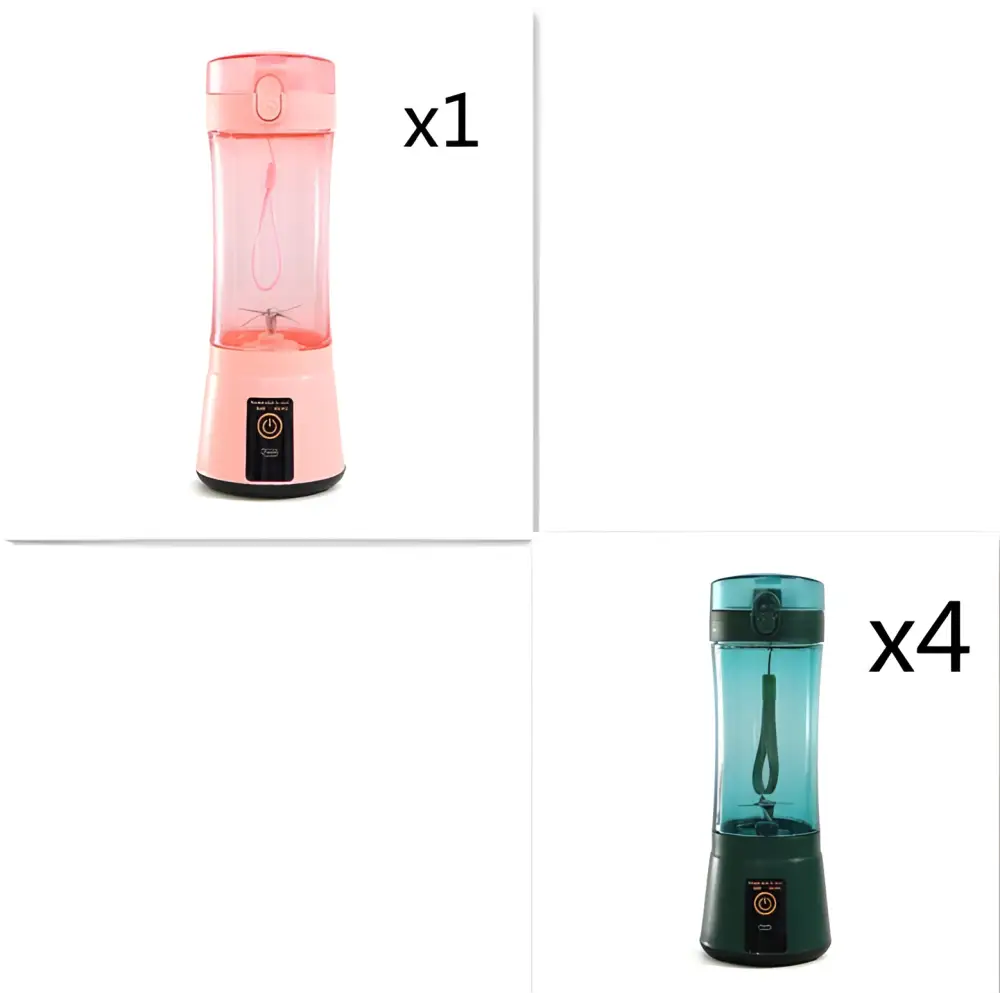 Pink and transparent handheld electric fruit juicer with usb rechargeable mixer and black power button base