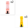 Pink and yellow portable electric fruit juicer with clear body usb rechargeable mixer and black base power button