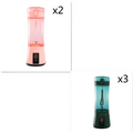 Blue portable electric fruit juicer usb rechargeable mixer with clear body black base and front power button