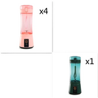 Blue portable electric fruit juicer usb rechargeable mixer with pink and teal portable blender clear cup black base