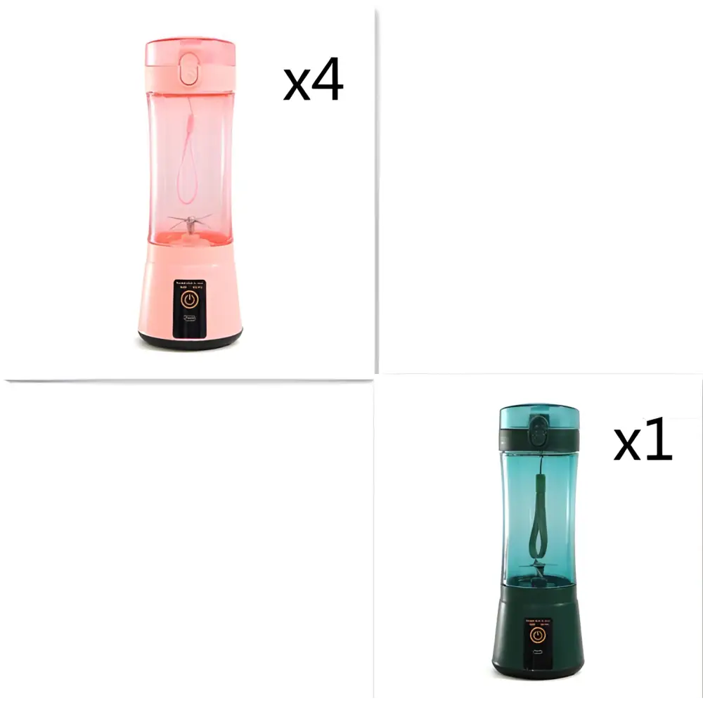 Blue portable electric fruit juicer usb rechargeable mixer with pink and teal portable blender clear cup black base