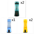 Blue portable electric fruit juicer usb rechargeable mixer with teal and black portable blender clear body and handle loop