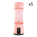 Pink portable electric fruit juicer with transparent body and usb rechargeable mixer base for convenient use