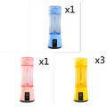 Blue portable electric fruit juicer made of translucent plastic with usb rechargeable mixer and integrated power button
