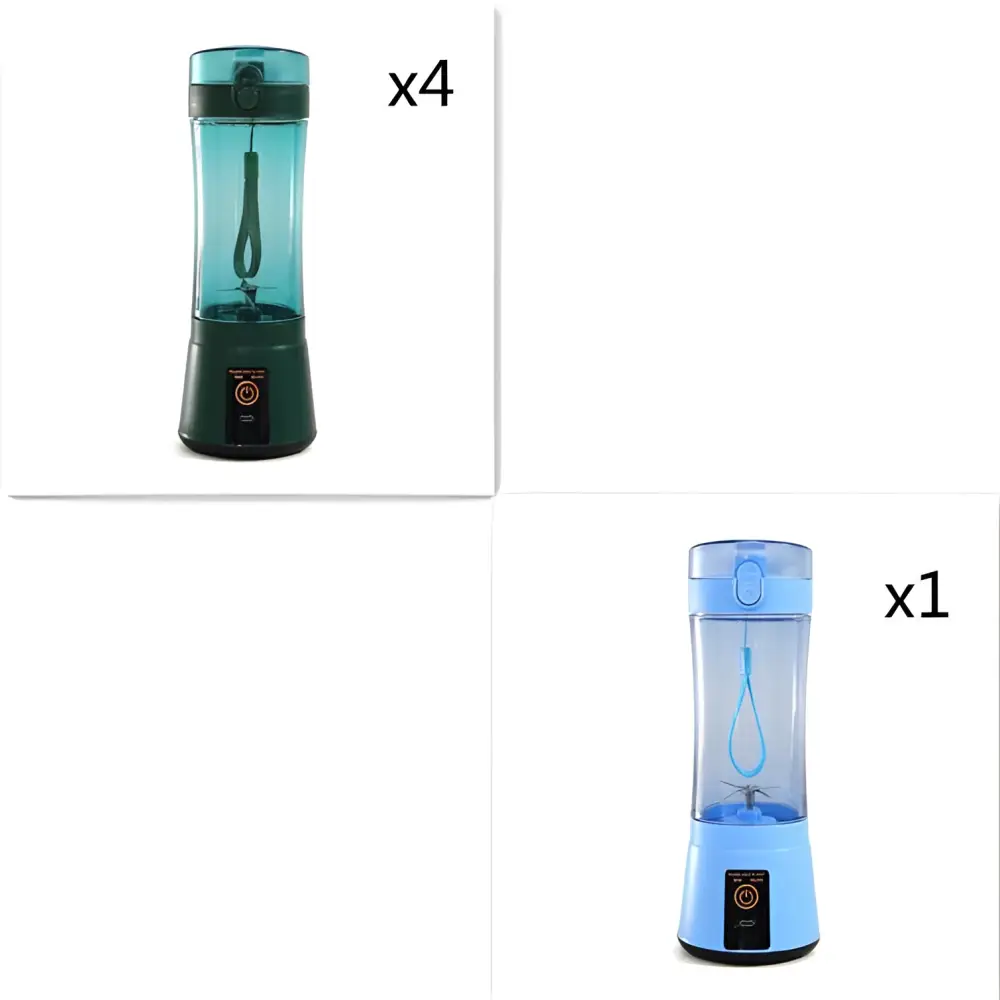Blue portable electric usb rechargeable mixer with transparent body and integrated handle electric fruit juicer