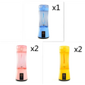 Blue portable electric fruit juicer made of translucent plastic with usb rechargeable mixer and integrated power button