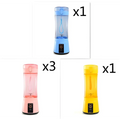Blue portable electric fruit juicer usb rechargeable mixer with transparent body blue lid handle and black control base