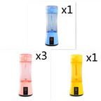 Blue portable electric fruit juicer usb rechargeable mixer with transparent body blue lid handle and black control base