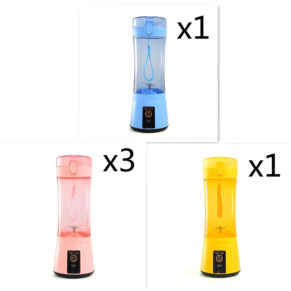 Blue portable electric fruit juicer usb rechargeable mixer with transparent body blue lid handle and black control base
