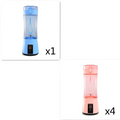 Blue portable electric fruit juicer usb rechargeable mixer with transparent body black base and top handle